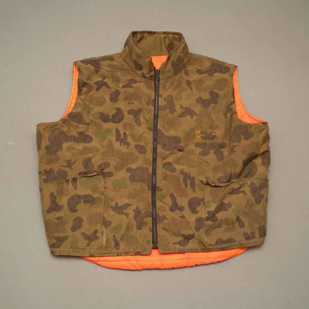 Vintage 70s Reversible Bob Allen Ducks Unlimited Camo Orange Vest Adult XL Rare